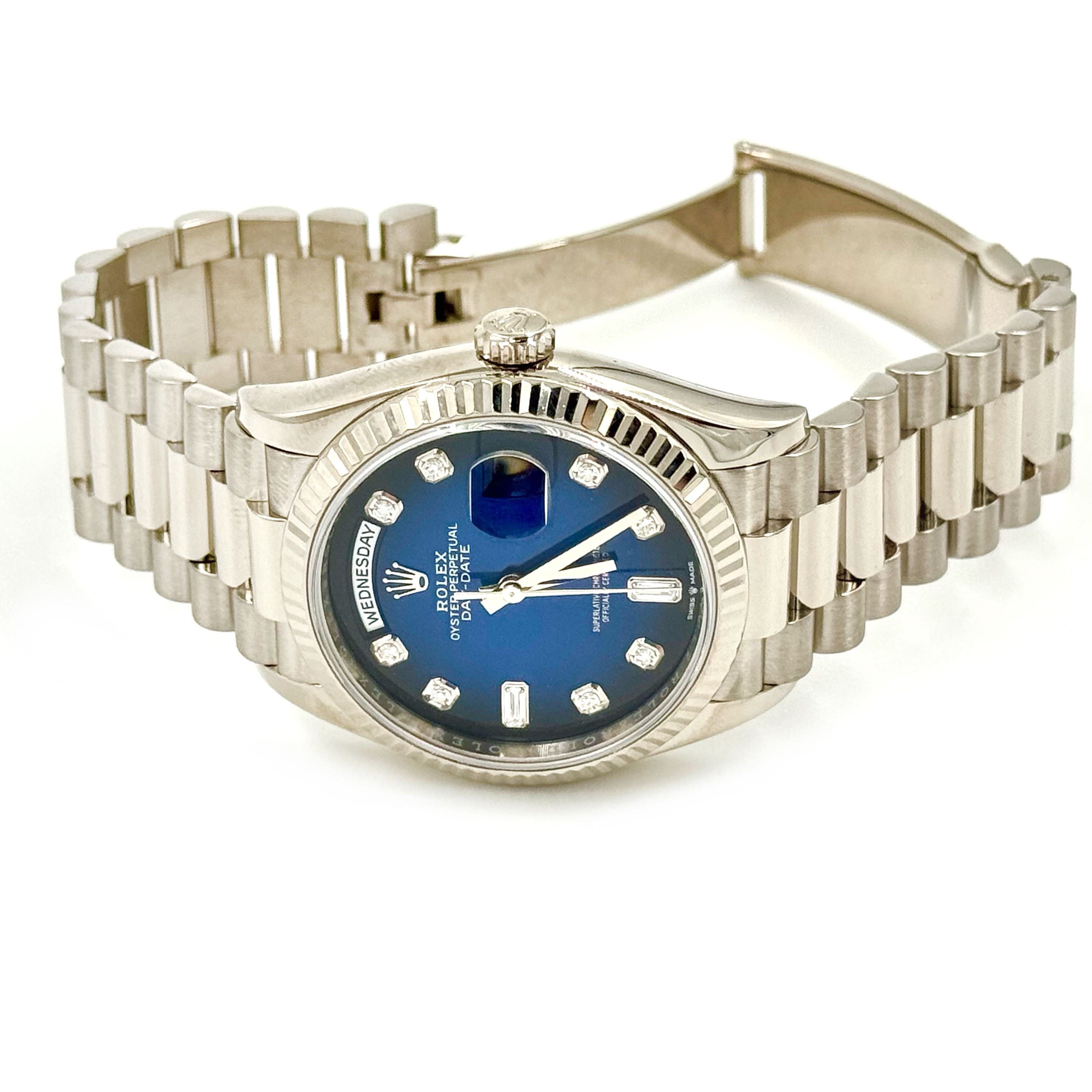 Rolex Day-Date 36 White Gold Blue Ombre Diamond Dial