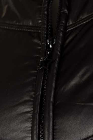 Черен шушляков елек с къс ръкав и качулка, размер S