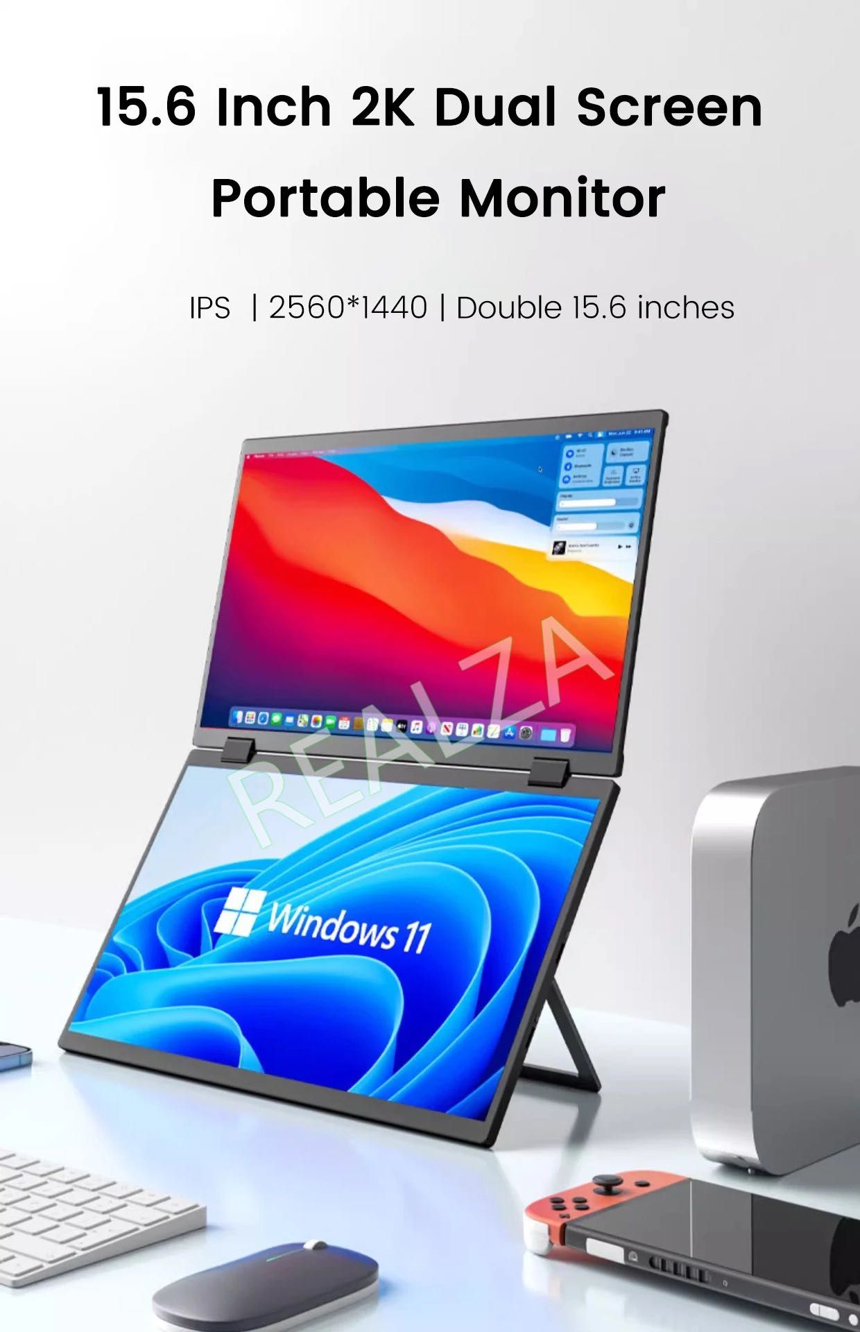 Двоен портативен монитор REALZA 2K HDR10 2560x1440 2x15.6"