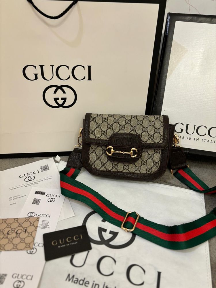 Poseta/Geanta Gucci Horsebit 1955 Shoulder Logo Brown