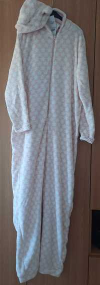 Pijama overall adult roz/alb max XL