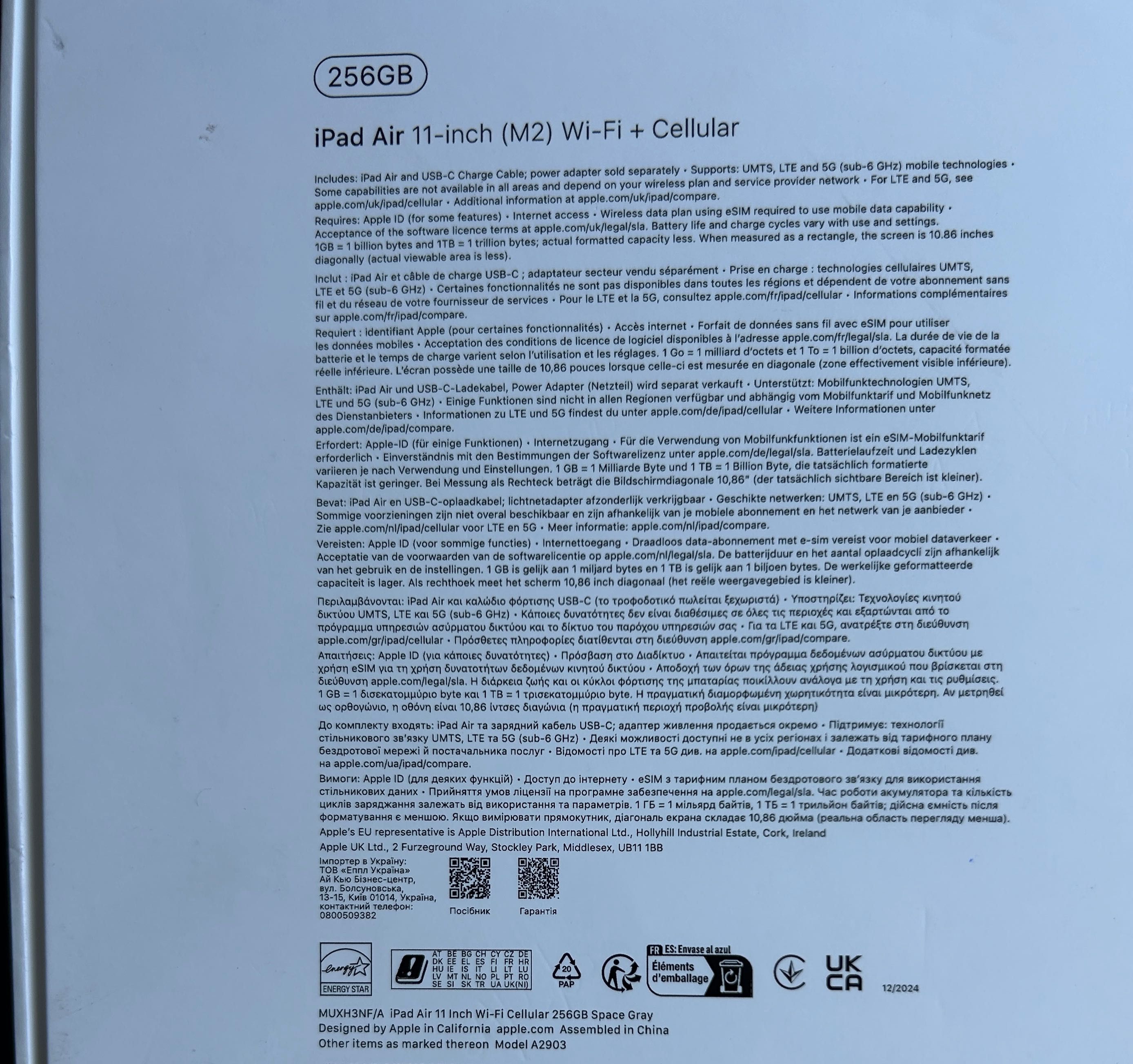 IpadAir 11", M2, 256gb, wifi-5g, 2024