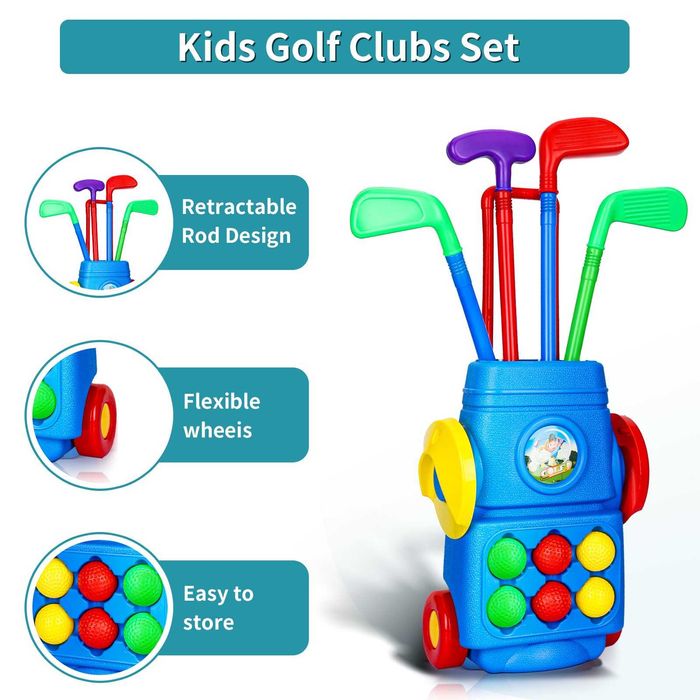 Детски голф комплект количка 4 стика, 6 топчета, дупки Идеален подарък