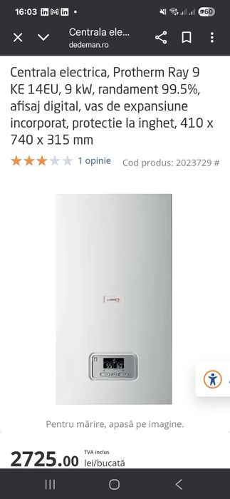 Centrala electrică Protherm 9 kw