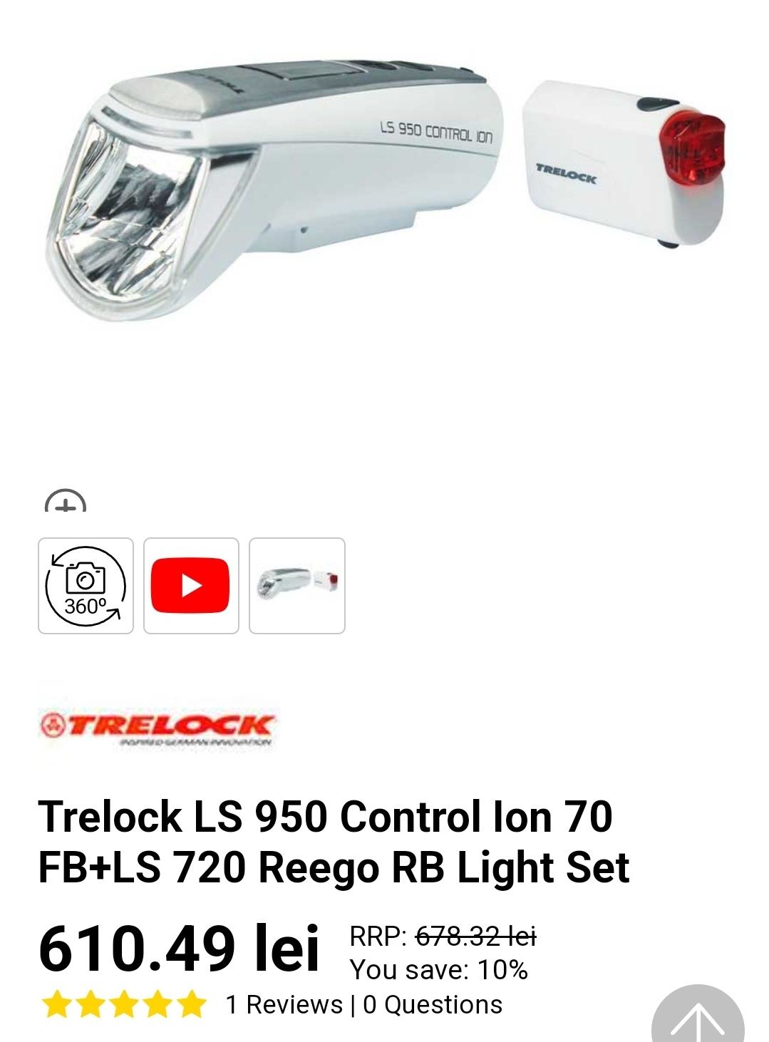 Set Far-Stop LED Trelock LS 950 CONTROL ION + LS 720 REEGO - Negru,nou