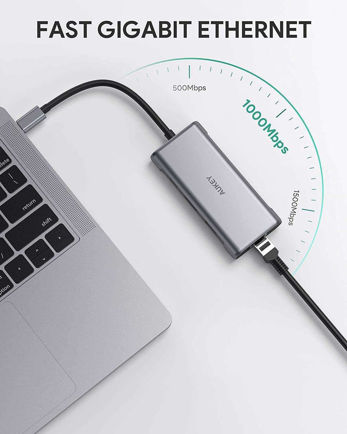 AUKEY USB-C 6в1 хъб с 4K HDMI,2x USB 3.0 извода,SD и microSD слота