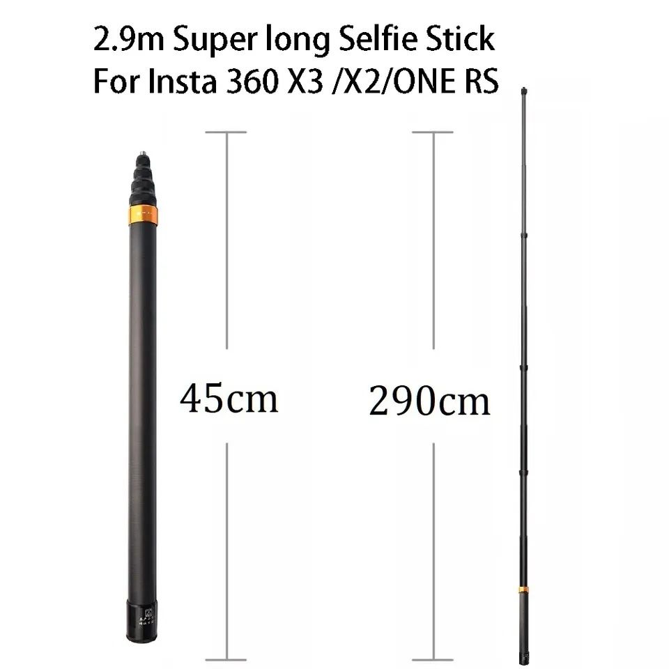 Selfie Stick Carbon Invisible,3M,Insta360 X4,X3,X2,ONE,GoPro - NOU