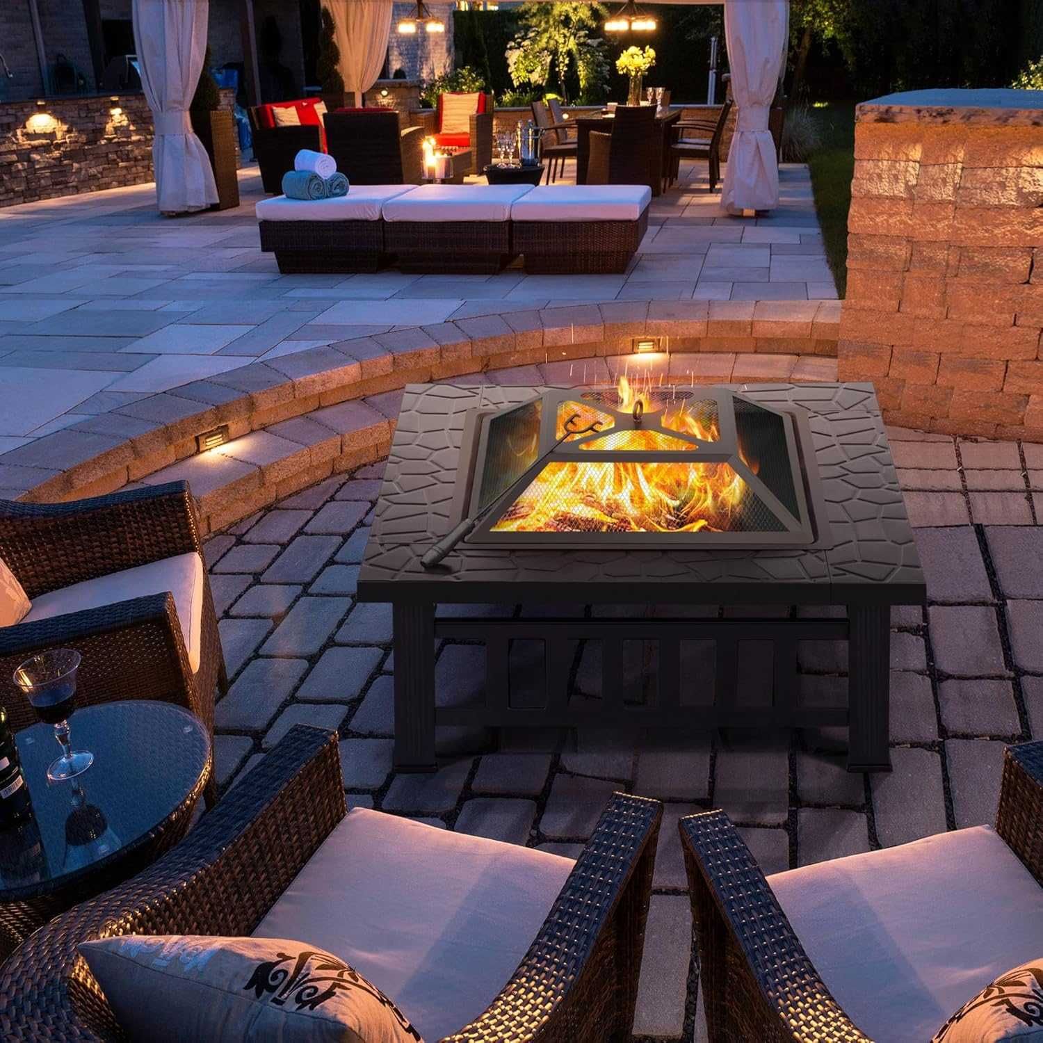 Focar patrat gradina, Fire Pit, Vatra Foc 80.5x80.5cm |YT 592190 Black