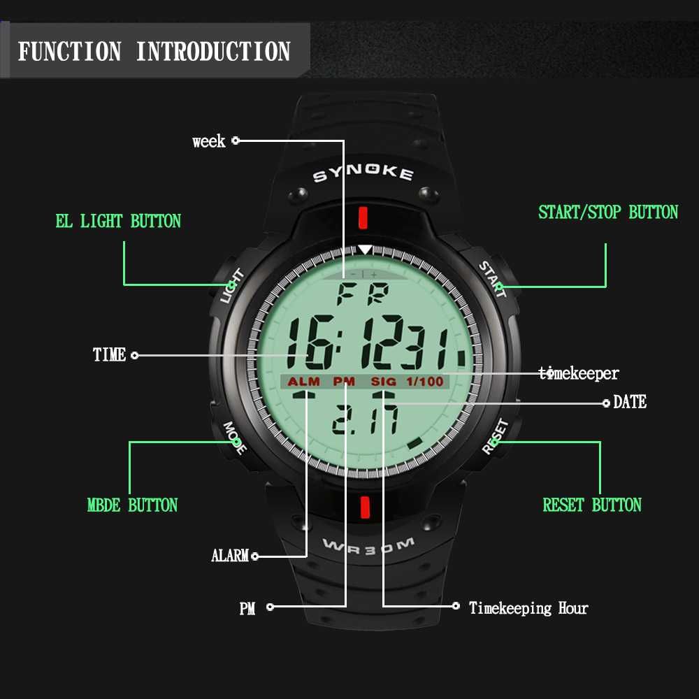 Водоустойчив електронен часовник SYNOKE 30M LED Цифров