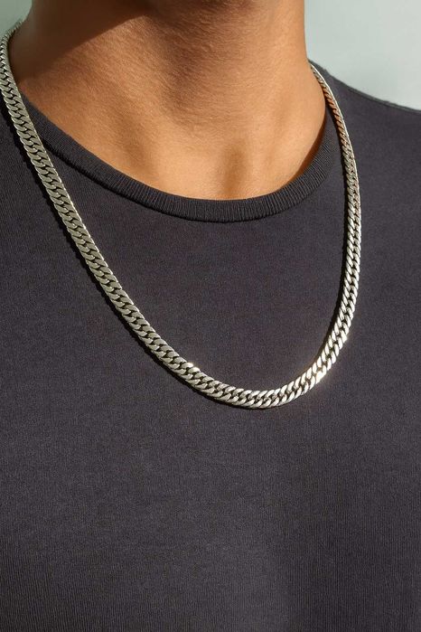 Lant colier cubanez din otel inoxidabil in argintiu si auriu