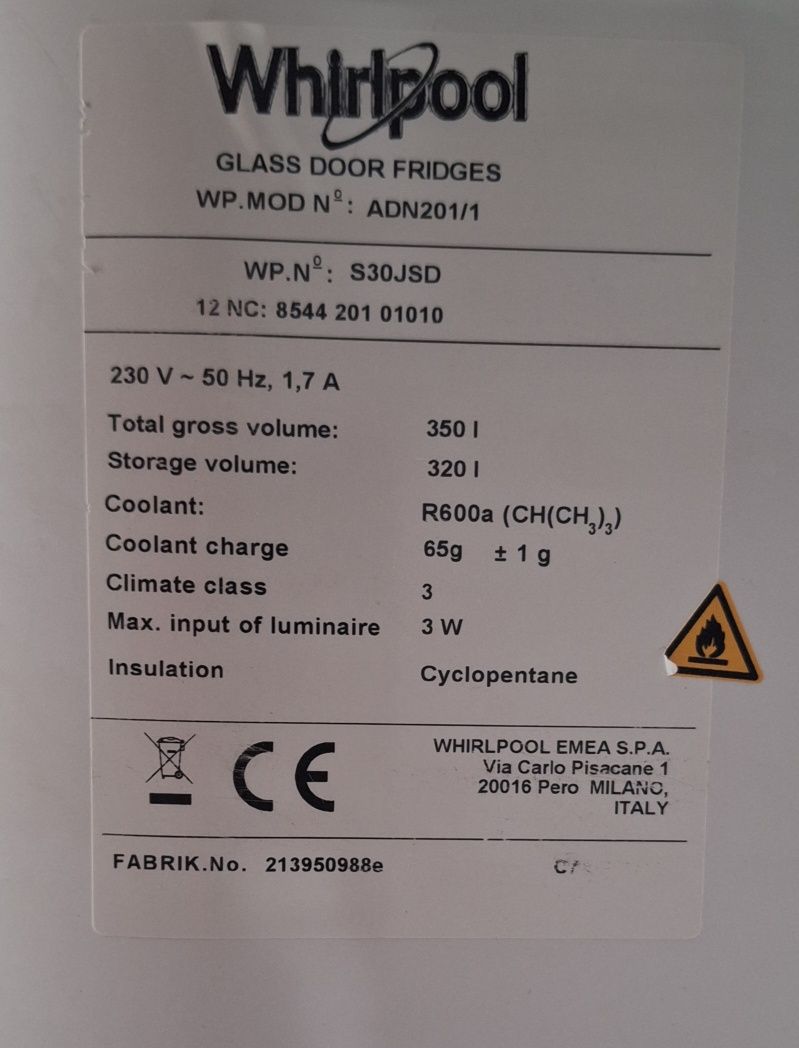 Vitrină frigorifică Whirlpool 320l