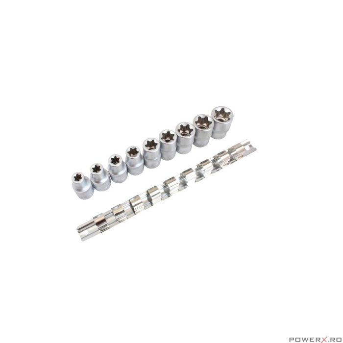 Set chei tubulare, E10-E24, 1/2" tip torx, 9 piese, Asta