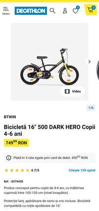 Biciclera copii Btwin 16'' 500 Hero