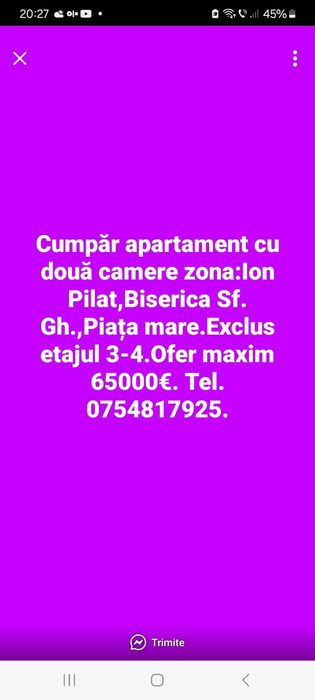 Apartament 2camere în zona Ion Pilat etaj 1