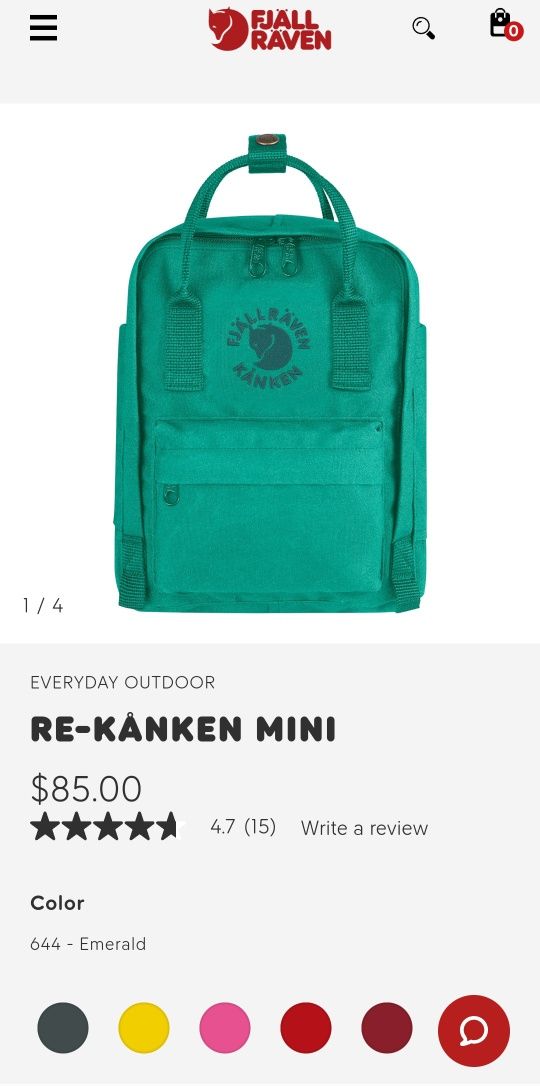 Rucsac Fjallraven Kanken mini verde, ghiozdan unisex copii sau adulți