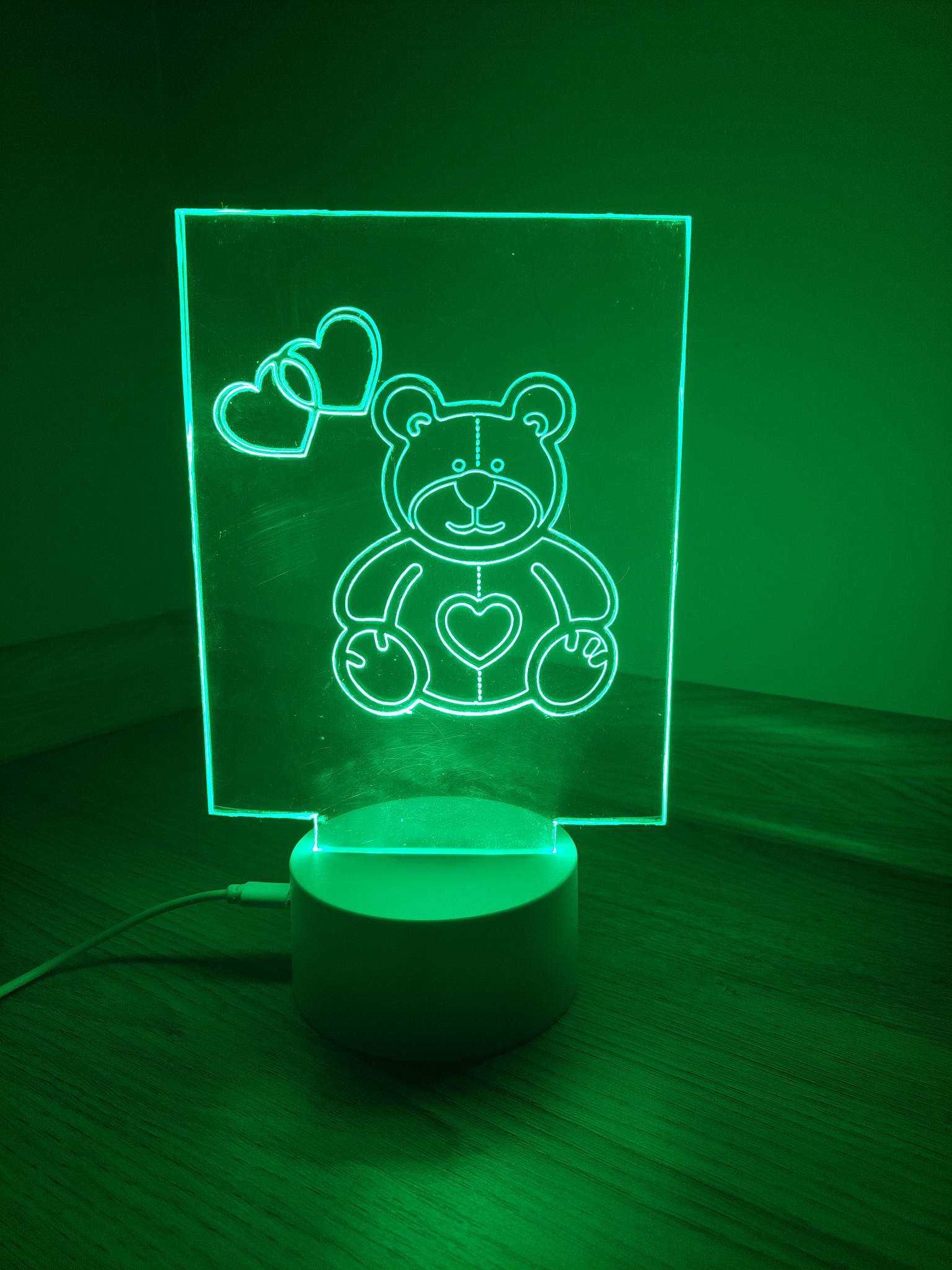 Нова 3D лампа Мече със сърце + дистанционно (16 цвята)