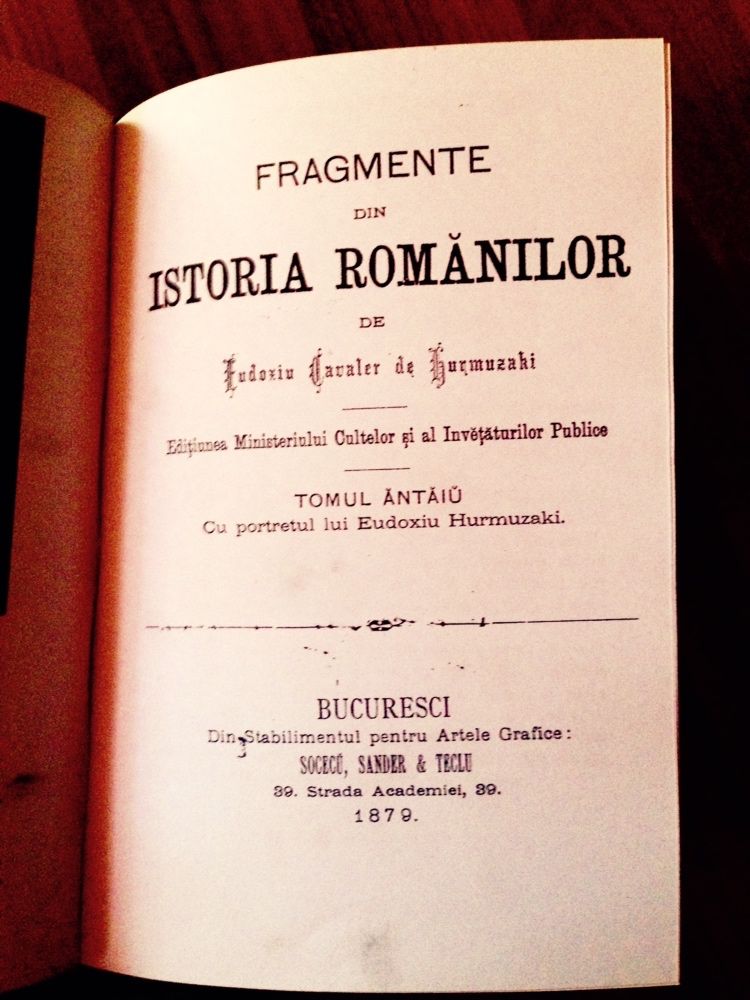 Hurmuzaki , Fragmente din istoria romanilor 3 volume