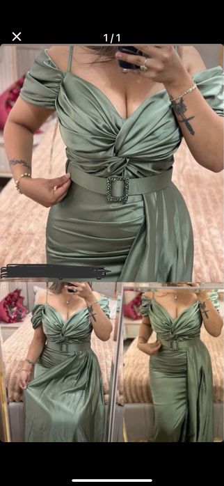 Сатенена зелена рокля