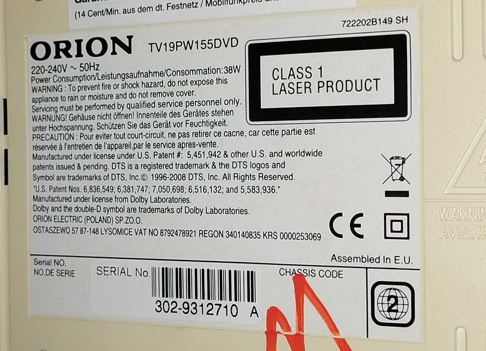 Televizor led de bucatarie Orion TV19PW155DVD - 19 inch/48 cm