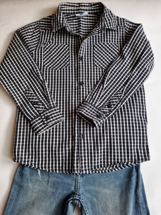 Свежа карирана риза Topolino и дънки H&M, размер 128 см.
