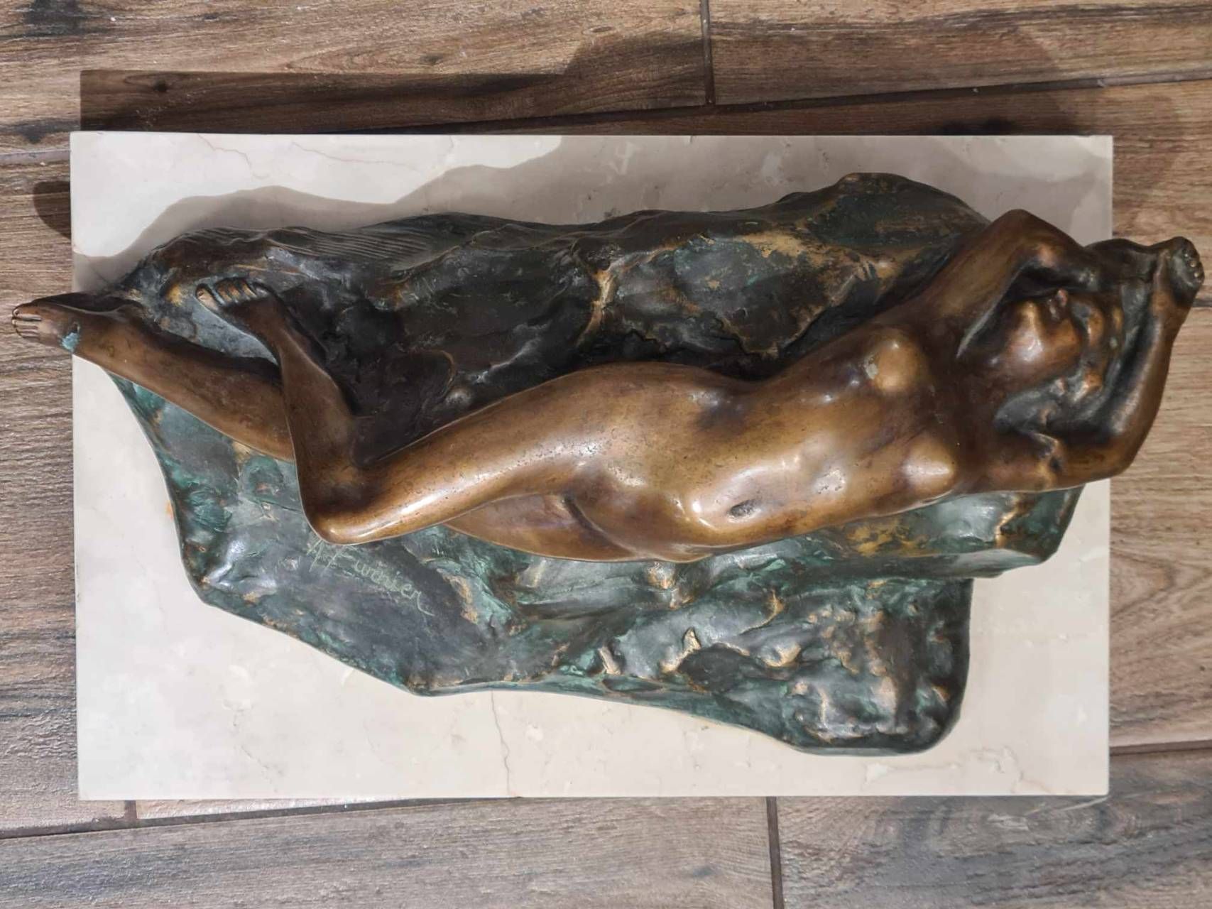 Sculptura din bronz nud de femeie, pe soclu din marmura, A. Furnier