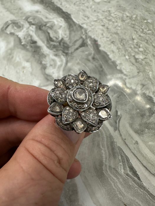 Стар пръстен с диаманти злато сребро. 20в