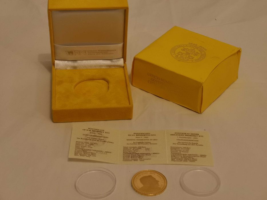Moneda aur Vatican 2009 100 euro Papa Sistine Chapel Expulsion Heaven