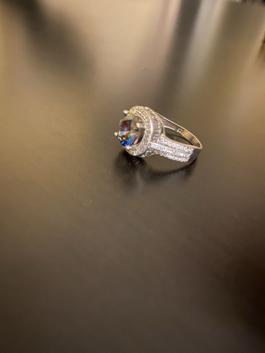 Inel argint cu piatra semipretioasa, topaz si zirconiu, marime mare