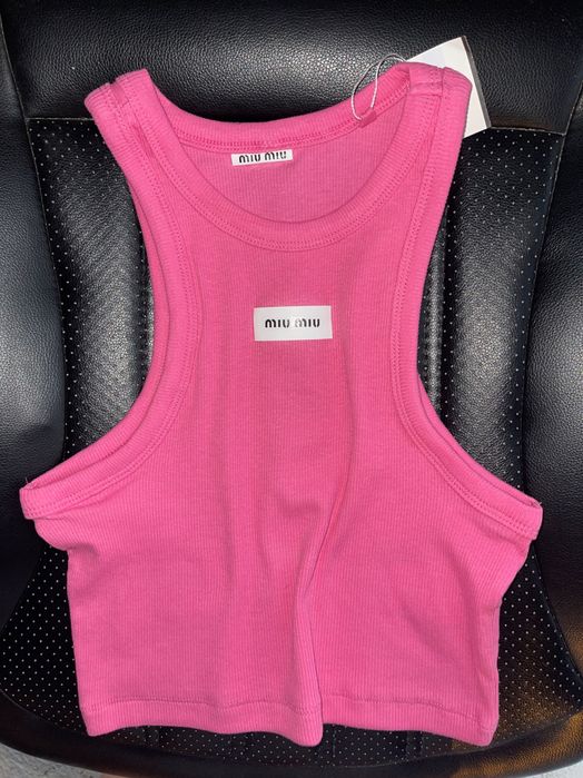 miu miumiu топ цикламен къс розов миу миумиу крос къс тениска розова