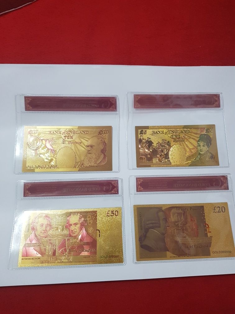 Bancnote LIRE STERLINE placate cu aur 24k