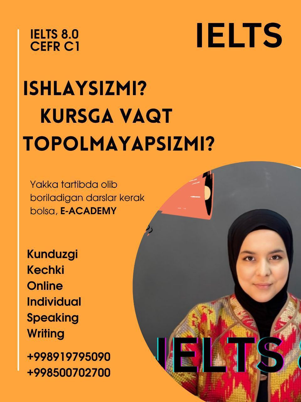 IELTS, CEFR , kechki , kunduzgi online va offline writing speaking IND