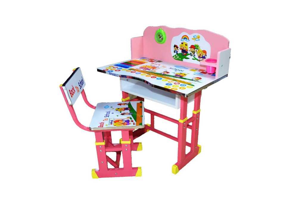 Set birou copii cu scăunel metalic + MDF, 69x45 cm, reglabil pe înălți