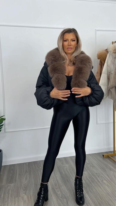 Geaca dama fâș guler blana naturala vulpe si capuseala puf de gasca