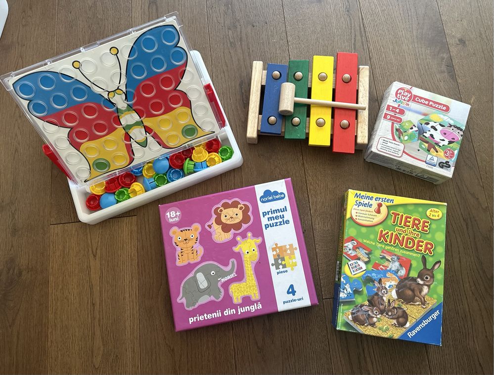 Set jucarii 1-3 ani (puzzle, mozaic, cuburi, xylofon)