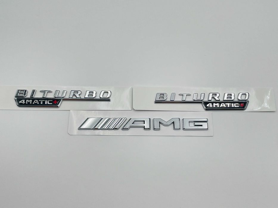 Set Embleme Compatibile Mercedes biturbo 4matic+ AMG crom