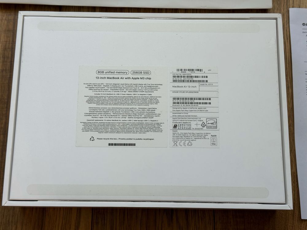 Macbook Air 13" M3 256GB SSD Midnight Гарнация