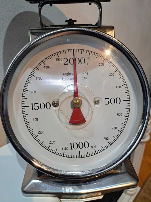 Cantar de bucatarie, mecanic, cu bol din otel inoxidabil. Vintage.