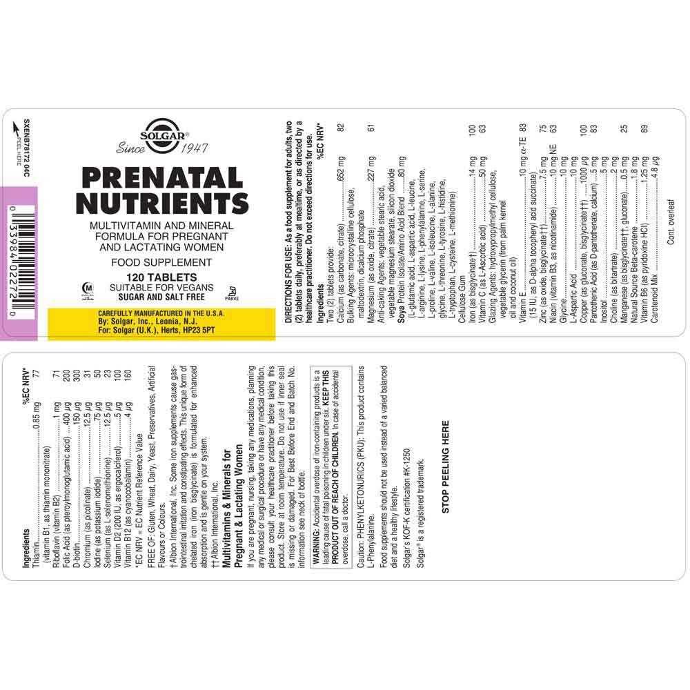 Solgar Prenatal Nutrients, 120 шт – Мультивитамины для беременных