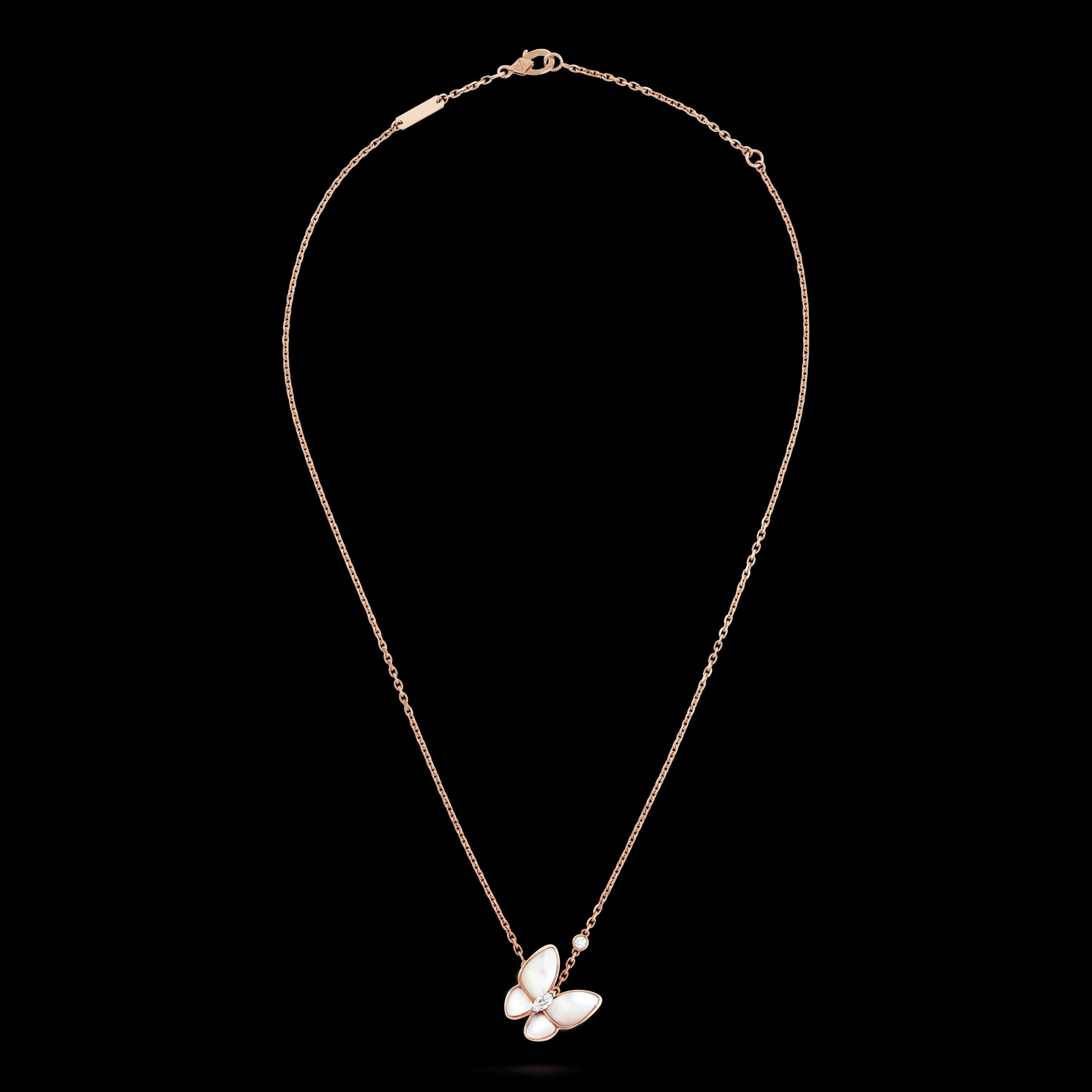 Van Cleef & Arpels VCA Gold Mother of Pearl Two Butterfly Дамско Колие