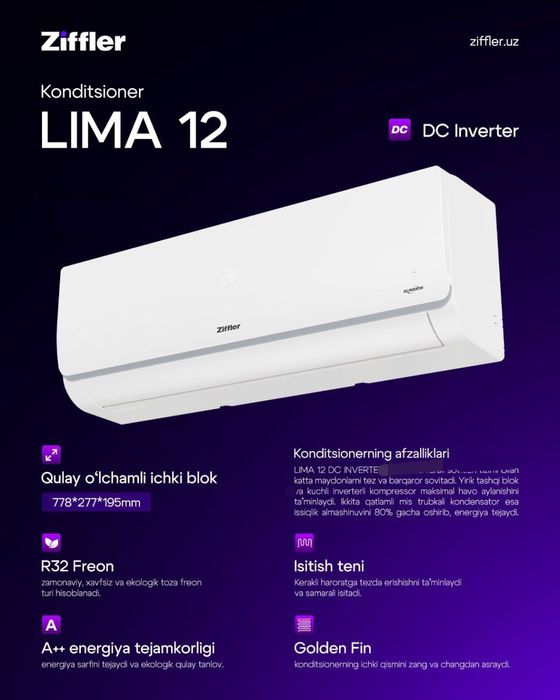 Konditsioner Ziffler 12 DC Invertor / Кондиционер 12 ДС Инвертор