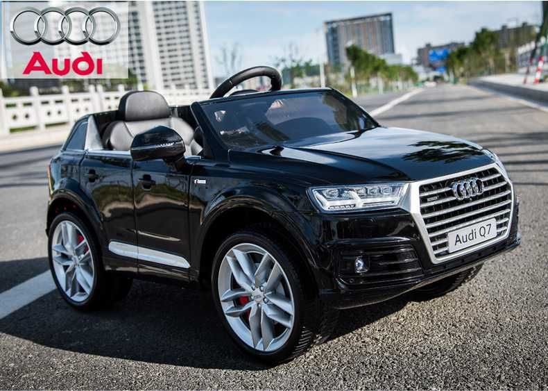 Акумулаторен джип Audi Q7 12V с меки гуми, Кожена седалка, Металик боя