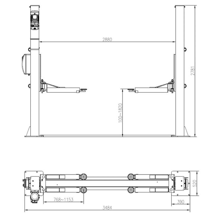 Elevator auto cu 2 coloane de 4T, brate cu 2 segmente 380V