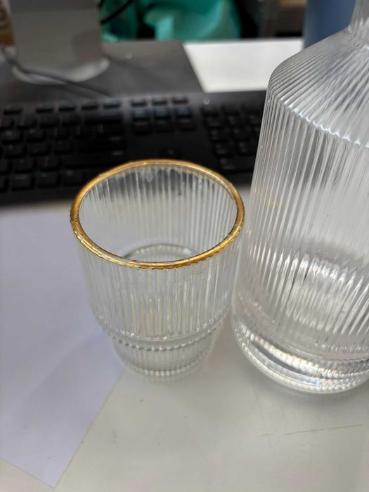 Set carafă cu 2 pahare, sticlă transparentă, elegant