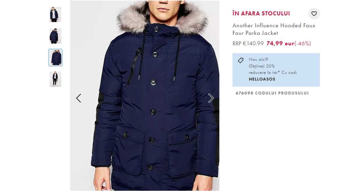 Geaca Iarna Another Influence Hooded Faux Faur Parka