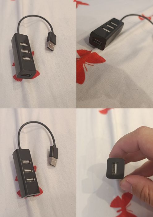 Hub USB Mini, 4 porturi, ultra subțire, Negru