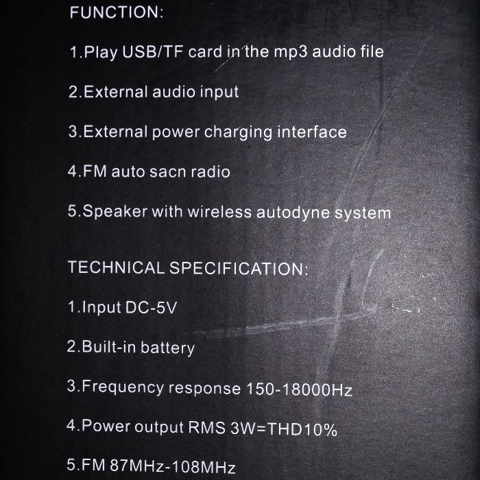 Boxa wireless cu bluetooth/aux/usb/radio/disco-3W putere reala-NOUA !!