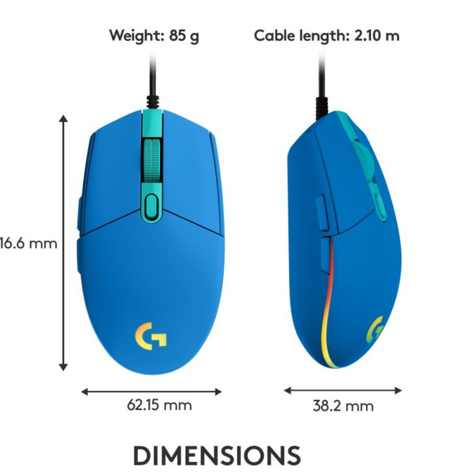 Гейминг мишка Logitech - G102 Lightsync, оптична, RGB, синя