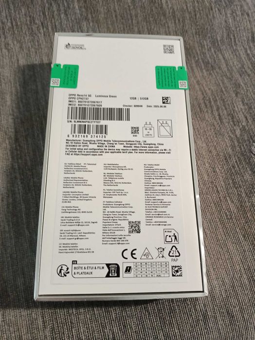 Telefon OPPO Reno 14 5G, 512GB, 12GB RAM, Dual SIM, Luminous Green