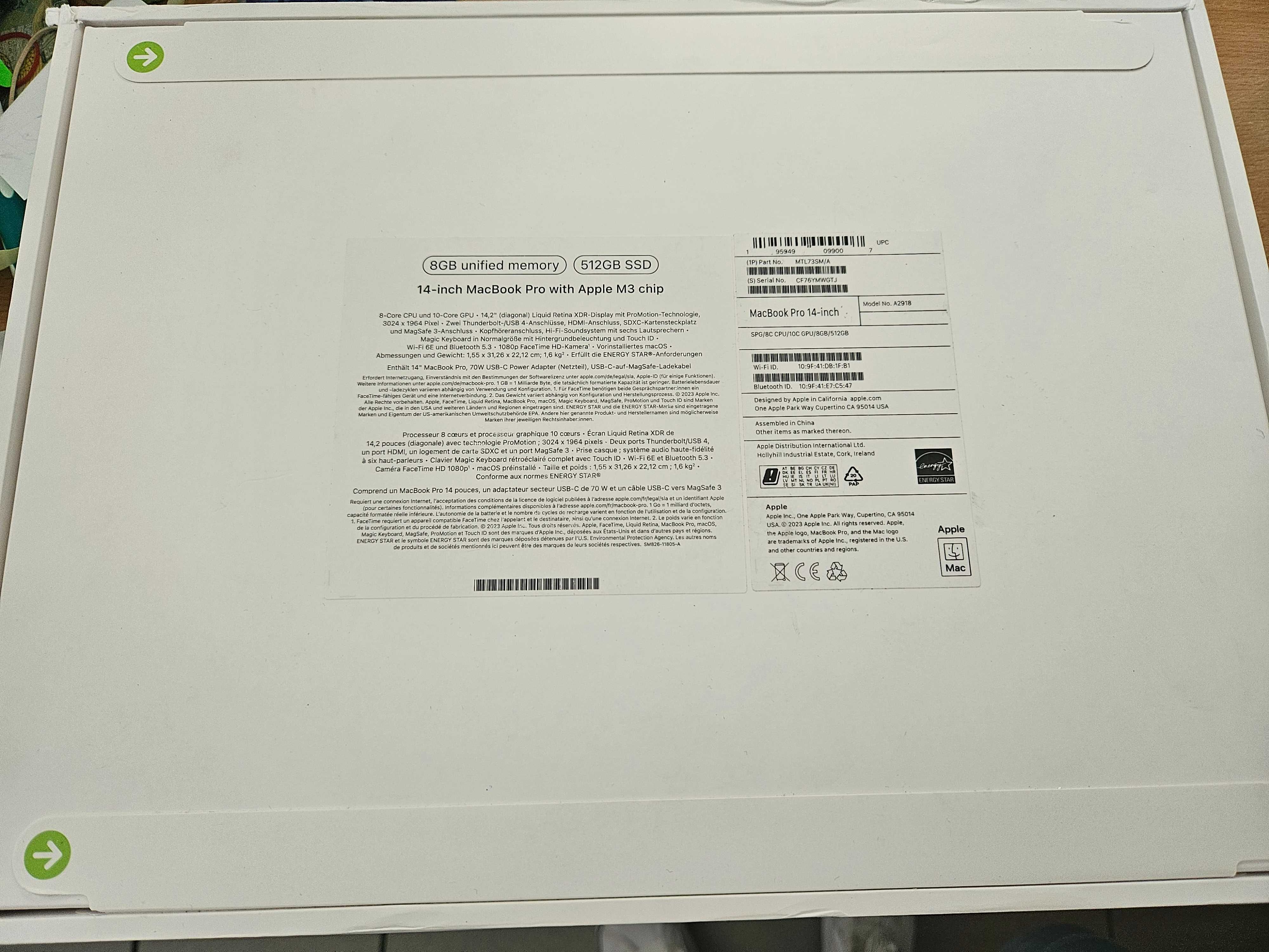Macbook Pro 2024, 14-inch,  512Ssd, sigilat la cutie, Garantie 1 an.