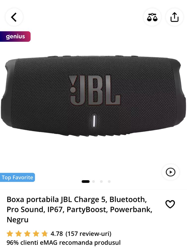 Boxa portabila JBL Charge 5 Bluetooth Pro Sound Negru